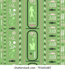 Cool egyptian motifs seamless pattern. Ethnic hieroglyph symbols grid. Repeating ethnical fashion backdrop for textile.