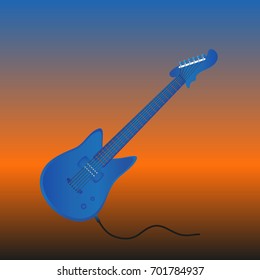 Cool electric guitar in blue color . On a dynamic background . Vector illustration .