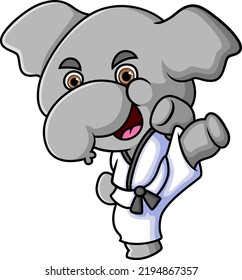 The cool elephant is doing karate and kicking up of illustration