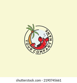 cool emblem logo about palm and lazy lobster vector images