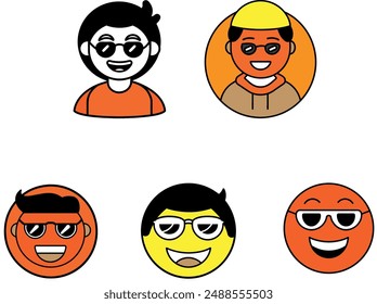 cool emoji cartoon character set vector art flat design background illustrations