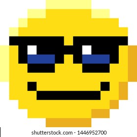 A Cool Emoji Emoticon Face In Sunglasses Icon In A Pixel Art 8 Bit Video Game Style