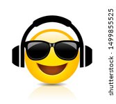 Cool emoji with headphones, vector cartoon