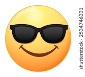 Cool Emoji Icon cartoon style vector. Smile of happy face in glasses. Cool, Great guy concept. Isolated on white background