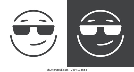 Cool Emoji Icon Flat set in black and white color outline vector