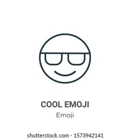 Cool emoji outline vector icon. Thin line black cool emoji icon, flat vector simple element illustration from editable emoji concept isolated on white background
