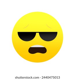 Cooles Emoji mit Sonnenbrille. Selbstbewusste, entspannte Haltung. Stilvolles gelbes Gesicht. Vektorgrafik. EPS 10.