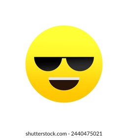 Cool emoji with sunglasses. Confident, relaxed attitude. Stylish yellow face. Vector illustration. EPS 10.