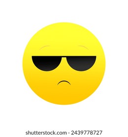 Cool emoji with sunglasses. Unimpressed, indifferent expression. Laid back emoticon. Vector illustration. EPS 10.