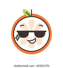 Cool emoji with sunglasses. Cool winking orange fruit emoji. Vector flat design emoticon icon isolated on white background.
