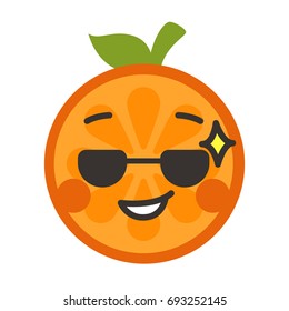 Cool emoji with sunglasses. Cool winking orange fruit emoji. Vector flat design emoticon icon isolated on white background.