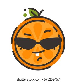 Cool emoji with sunglasses. Cool winking orange fruit emoji. Vector flat design emoticon icon isolated on white background.
