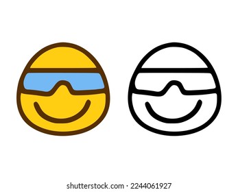 Cool emoticon with glasses in doodle style isolated on white background