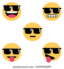 Cool emoticon smiling in sunglasses. Vector smiley emoji for spring and summer