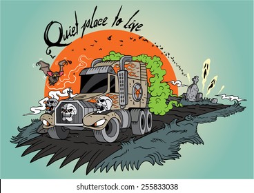 Cool evil truck hand drawn vector