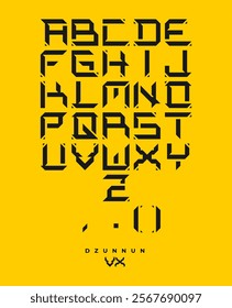 cool exclusive font design called "Dzunnun VX", with the theme of the future of the digital world, suitable for cover titles for fiction novels and films