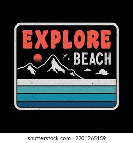Cool Explore beach vintage retro with island mountain sunset view, for t-shirt design illustration and more