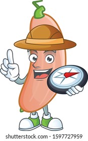 Cool Explorer banana squash cartoon character with a compass