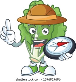 Cool Explorer endive cartoon character with a compass