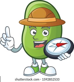 Cool Explorer green beans cartoon character with a compass