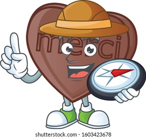 Cool Explorer one bite love chocolate cartoon character with a compass