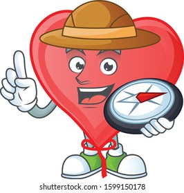 Cool Explorer red love balloon cartoon character with a compass
