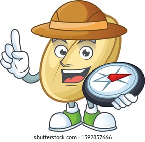 Cool Explorer split bean cartoon character with a compass