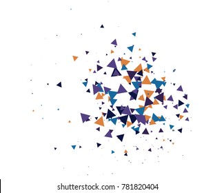 Cool Explosion, Broken Glass, Vector Grunge Blast, Falling Triangle Fragments, Dirty Shatter Concept. Mud, Burst, Boom, Bang Textured Background. Green, Brown Shatter Particles Isolated. Moving Galaxy