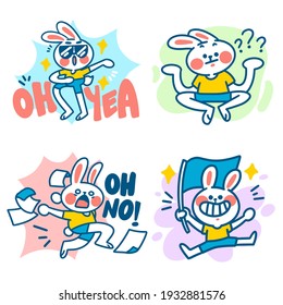 Cool Expressive Little Rabbit Doodle Premium Vector Illustration