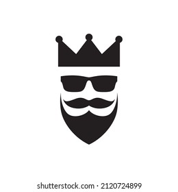cool face man with beard and crown logo design, vector graphic symbol icon illustration