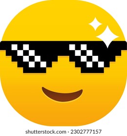 cara fría con el emoticono de vector de cristal de Pixel