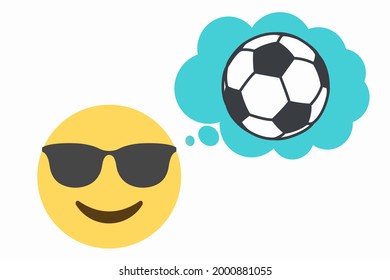 cool face and thought bubble with soccer ball on white background,vector illustration