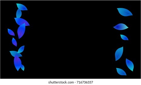 Cool Falling Autumn Leaves Vector Background. Seasonal Frame for September, October, November. Funky Neon Hipster Blue Falling Autumn Leaves Confetti Flying. Seasonal Banner, Windy Weather Wallpaper.