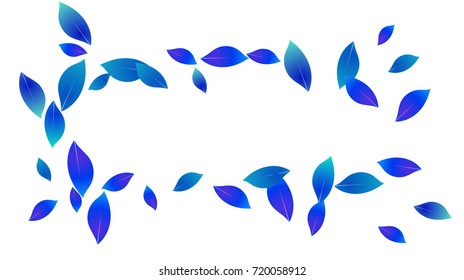 Cool Falling Autumn Leaves Vector Background. Seasonal Frame for September, October, November. Funky Neon Hipster Blue Falling Autumn Leaves Confetti Flying. Seasonal Banner, Windy Weather Wallpaper.