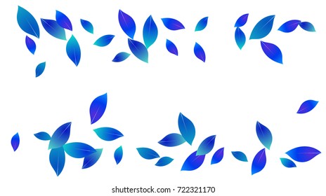 Cool Falling Autumn Leaves Vector Background. Seasonal Frame for September, October, November. Funky Neon Hipster Blue Falling Autumn Leaves Confetti Flying. Seasonal Banner, Windy Weather Wallpaper.