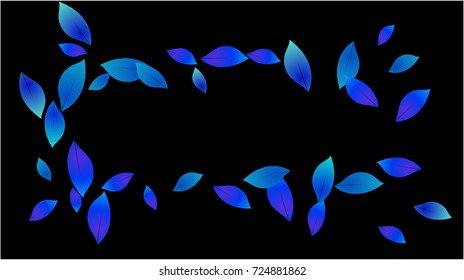 Cool Falling Autumn Leaves Vector Background. Seasonal Frame for September, October, November. Funky Neon Hipster Blue Falling Autumn Leaves Confetti Flying. Seasonal Banner, Windy Weather Wallpaper.