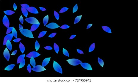 Cool Falling Autumn Leaves Vector Background. Seasonal Frame for September, October, November. Funky Neon Hipster Blue Falling Autumn Leaves Confetti Flying. Seasonal Banner, Windy Weather Wallpaper.
