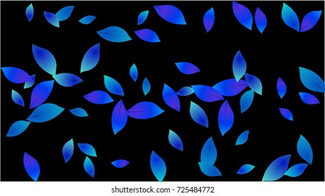 Cool Falling Autumn Leaves Vector Background. Seasonal Frame for September, October, November. Funky Neon Hipster Blue Falling Autumn Leaves Confetti Flying. Seasonal Banner, Windy Weather Wallpaper.