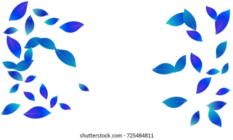 Cool Falling Autumn Leaves Vector Background. Seasonal Frame for September, October, November. Funky Neon Hipster Blue Falling Autumn Leaves Confetti Flying. Seasonal Banner, Windy Weather Wallpaper.