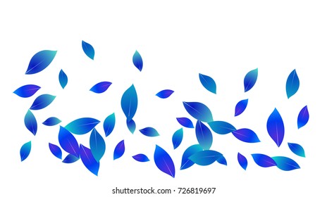 Cool Falling Autumn Leaves Vector Background. Seasonal Frame for September, October, November. Funky Neon Hipster Blue Falling Autumn Leaves Confetti Flying. Seasonal Banner, Windy Weather Wallpaper.