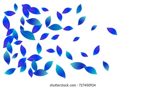Cool Falling Autumn Leaves Vector Background. Seasonal Frame for September, October, November. Funky Neon Hipster Blue Falling Autumn Leaves Confetti Flying. Seasonal Banner, Windy Weather Wallpaper.