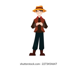 Cool Farmer Man with Smiling and Arm Crossed Gesture Illustration