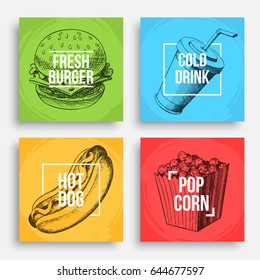 Cool fastfood posters. Hand-drawn sketches composition. Eps10 vector. 