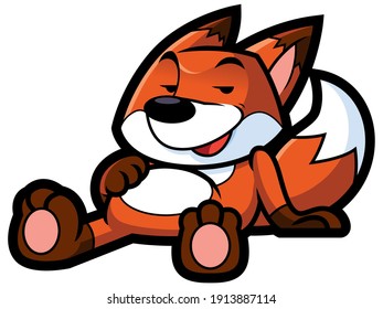 Cool fat cartoon fox will take break after hearty lunch.