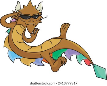 Cool Festive Dragon Wearing Sunglasses Vector Illustration