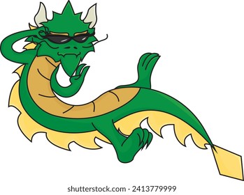 Cool Festive Dragon Wearing Sunglasses Vector Illustration