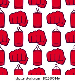 Cool fighting club seamless pattern background martial training champion graphic style punch sport fist karate vector illustration.