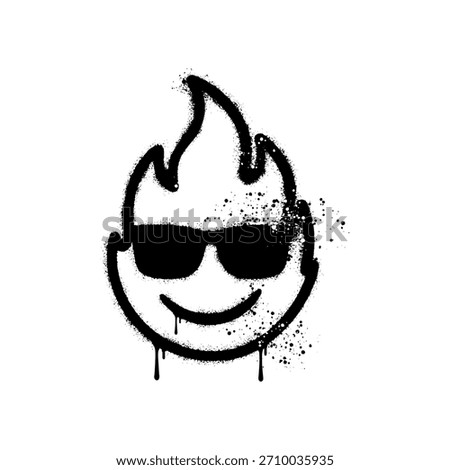 Cool Fire Flame Emoji Icon Wearing Sunglasses Graffiti Spray Paint Design