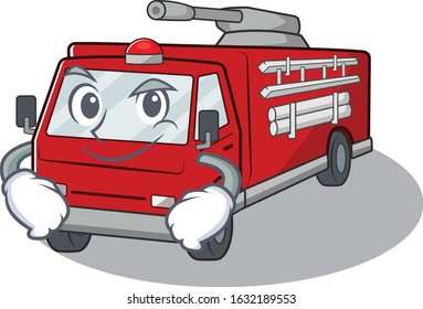 Cool fire truck mascot character with Smirking face