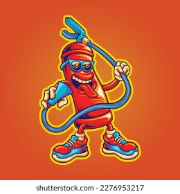 Cool firefighter with sunglasses logo cartoon illustrations vector for your work logo, merchandise t-shirt, stickers and label designs, poster, greeting cards advertising business company or brands